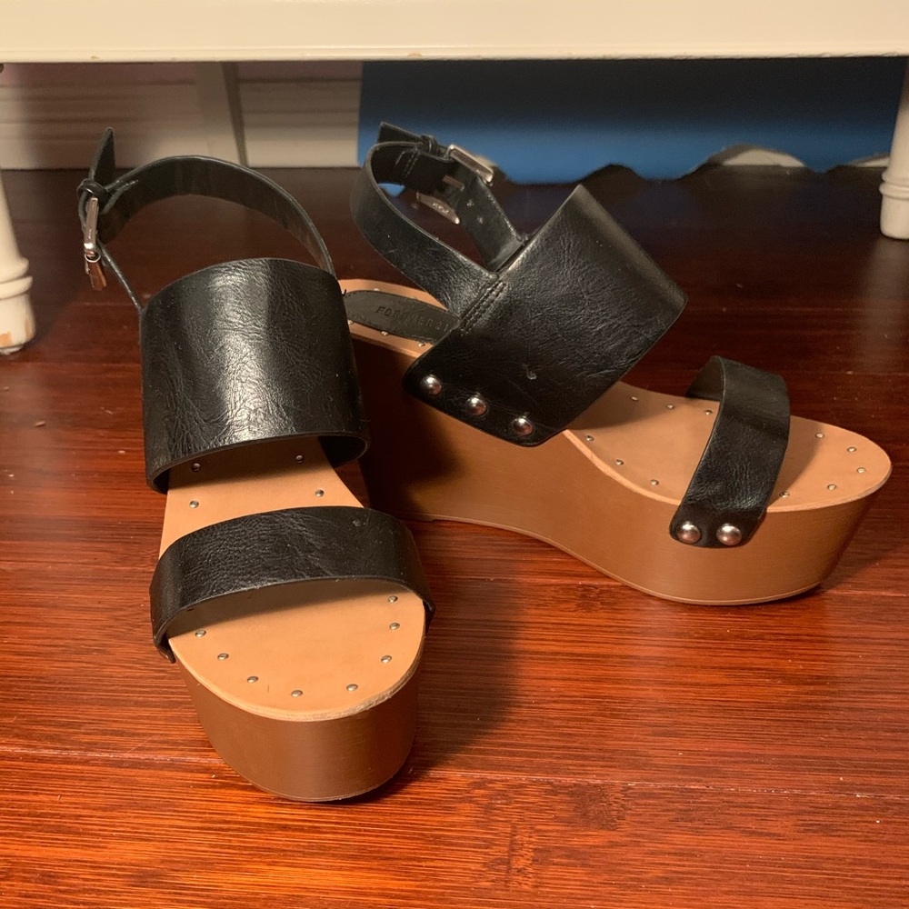 Black leather platform wedges 7 Forever21 7